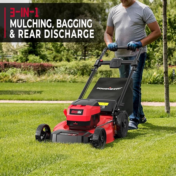 PowerSmart 80V 21in Push Cordless Lawn Mower, Brushless Battery Lawn Mower with 6.0Ah Battery and Charger (PS76821)
