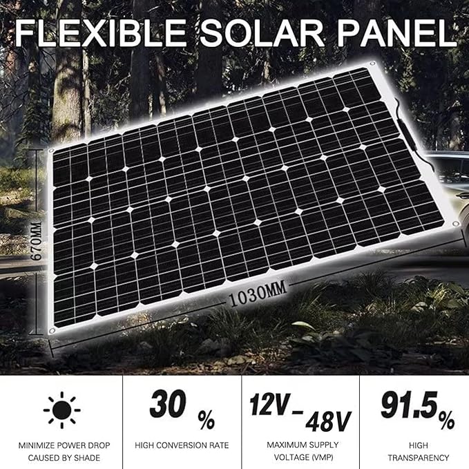 1000 Watt Flexible Solar Panel for RV, 2 × 500 Watt 12 Volt Solar Power Panel Kit Photovoltaic Module Monocrystalline Solar Panels for Camping Off Grid Car Battery Charging Boat