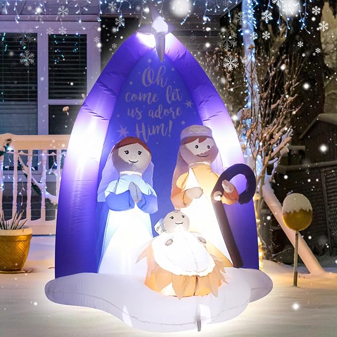 6Feet Inflatable Jesus Nativity Scene Outdoor Christmas Decoration with LED Lights,Indoor Outdoor Holiday Nativity Set Decor Easy to Install and Store Ideal for Lawn Garden Entryway Christmas Parties