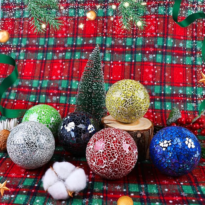 Decorative Balls for Centerpiece Bowls Black Mosaic Glass Orbs Sphere Crack Ball Mirror Globe Sparkle Coffee Table Decor Vase Filler Home Christmas 3 Pcs 3.35 Inch