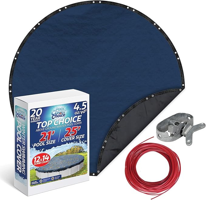 Winter Swimming Pool Cover for 21 ft Aboveground Round Pool Size, Top Choice Series, Solid Material, Color - Cobalt Blue, Pool Cover Choice 2021-4CHOICE