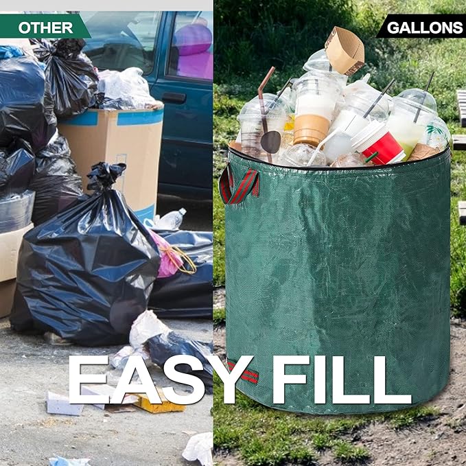 3 Pack 72 Gallons Reusable Yard Waste Bags with Lid Extra Large Lawn Leaf Bags Heavy Duty with 4 Handles Garden Waste Bags Container for Clean Up Outdoor Debris Leaves Grass Clippings