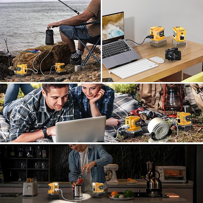 2 Packs Real 200W Power Inverter Compatible with Dewalt 18V/20V, VoLtTech Battery Inverter DC 20V to AC 110V Portable Phone Charger Generator Power Supply with 2 USB Ports & 1 Type-C & 1 AC Outlet