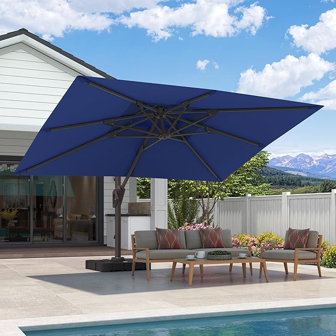 9x12 FT Cantilever Patio Umbrella Double Top Outdoor Rectangular Large Heavy Duty Aluminum Offset Umbrellas with 7 Level Tilt 360-degree Rotation for Pool Garden Deck, Navy