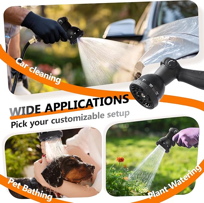 Retractable Garden Hose Reel 1/2 in x 100 ft, Heavy Duty Wall Mounted Hose Reel with 10- Function Sprayer Nozzle, Any Length Lock/Automatic Slow Return System/180°Swivel Bracket/UV Resistant (Black)