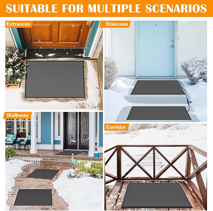 Snow Melting Mats Outdoor for Walkways, 30 x 60 2Pack in No-Slip Heated Outdoor Mats with 10 ft Power Cord, 3 in/h Speed Snow and Ice Melting Pads for Winter Backyards Snow Removal