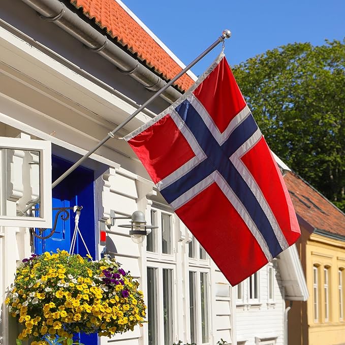 Norway Norwegian Flag 3x5 ft Outdoor, Double Sided 3 Ply Heavy Duty National Flag for NO, 100% Quality Polyester Norwegian Banner with Brass Grommets 4 Rows Stitches