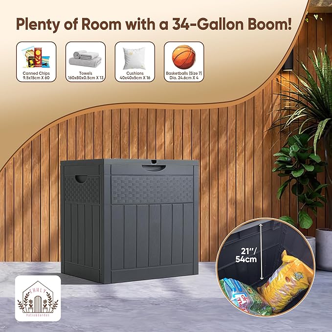 33 Gallon Deck Box Set of 2, Small Outdoor Storage Box Waterproof, Lockable Secure Package Bin Delivery Box for Outside, Patio Cushions Storage Box, Delivery Driver Snack Box for Porch, Grey
