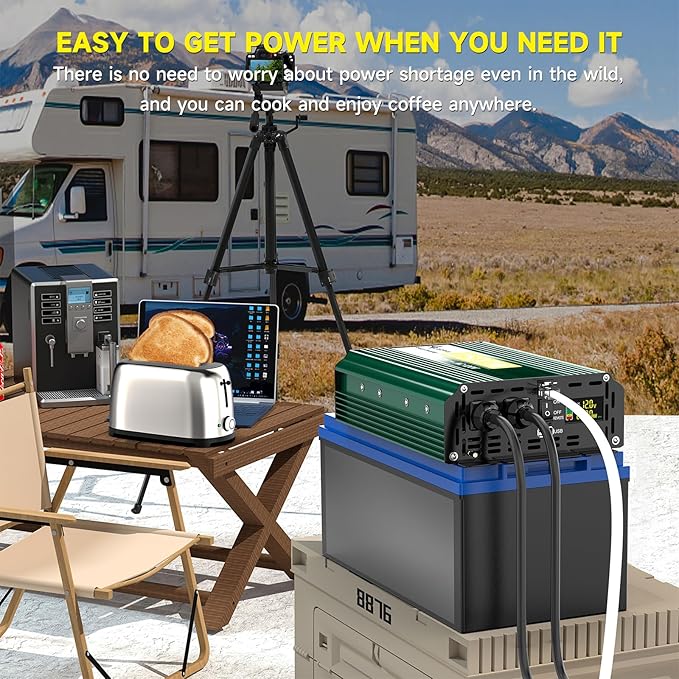 2500 Watt Inverter 12V to 110V/120V, 5000W Peak Truck Power Inverter Modified Sine Wave AC to DC Converter with Remote LED Didplay 5V 3.4A USB Port 2 AC Outlets for Vehicles Car RV