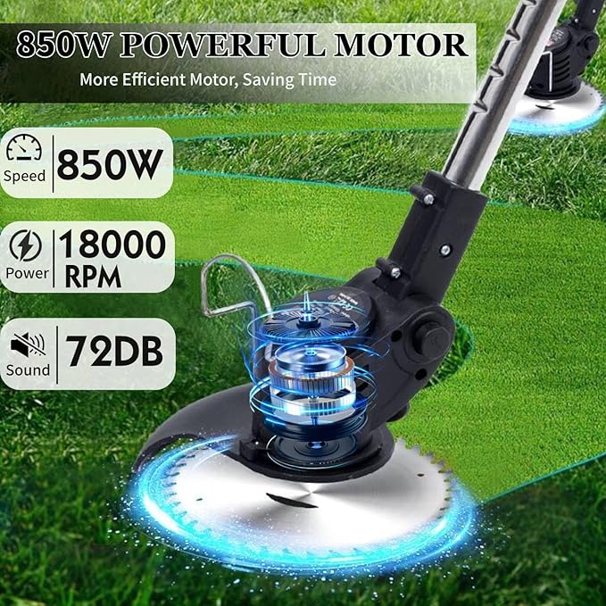 21V Electric Weed Wacker with Wheel, Cordless Weed Eater with 2 x Batteries & 1 Charger, 3 in 1 Grass String Trimmer/Brush Cutter/Edger, Stringless Lightweight Weed Trimmer for Garden, Yard and Lawn