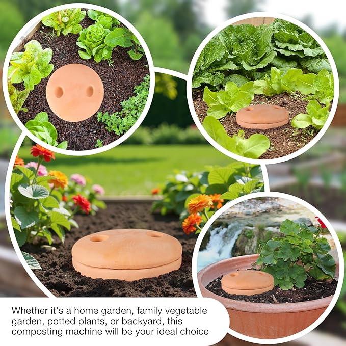 Underground Worm Farm 10 * 4.13 * 4.13Inch Garden Composting bin Ceramics Outdoor Gardening Compost Bin with Holes and Lid Clay for Vegetable Backyard Compost Bin Outdoor