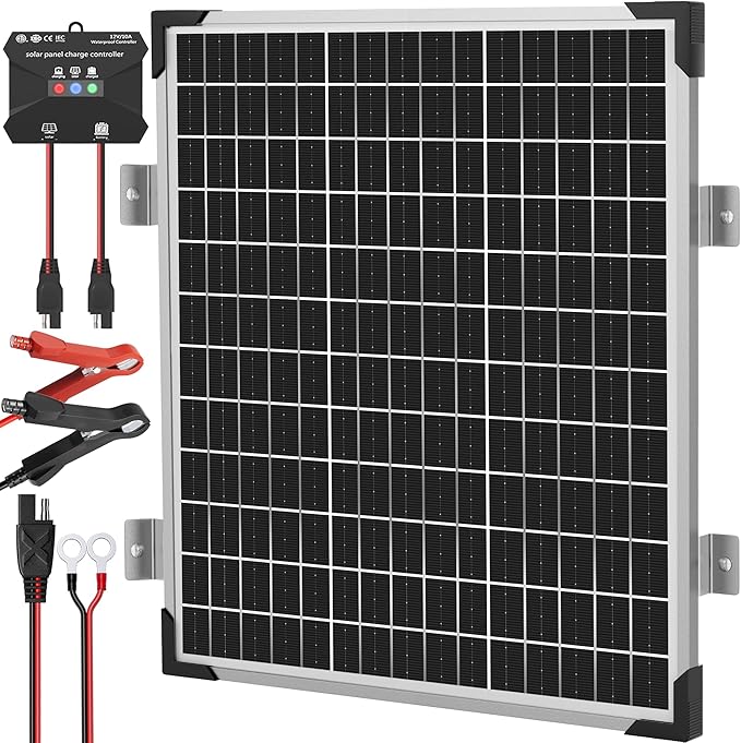 Voltset Solar Panel Kit 50W 12V, Solar Battery Trickle Charger Maintainer, Waterproof Solar Panel + Upgrade Charge Controller + Mount Bracket for Boat RV Motorcycle Marine