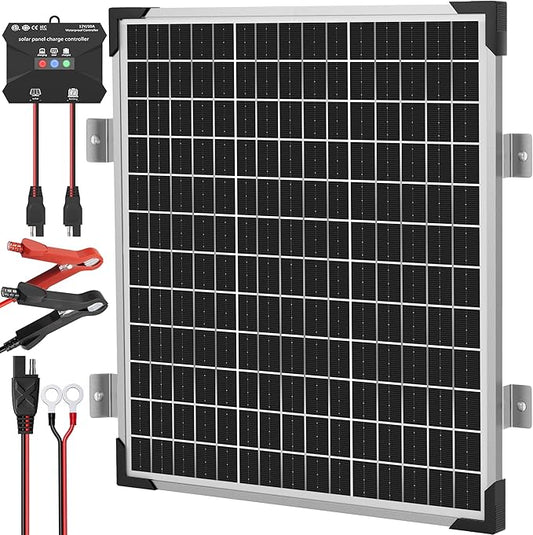 Voltset Solar Panel Kit 50W 12V, Solar Battery Trickle Charger Maintainer, Waterproof Solar Panel + Upgrade Charge Controller + Mount Bracket for Boat RV Motorcycle Marine
