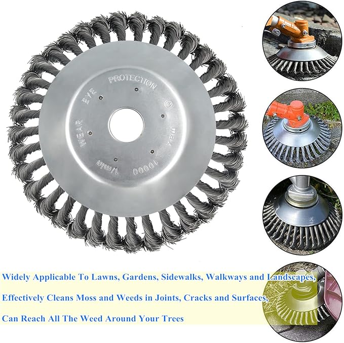 8'' Steel Wire Wheel Brush Weed Trimmer Head for Most Straight-Shaft String Trimmer & Brush Cutter & Weed Eater & Weed Wacker (with 2 Kinds of Blade Adapter Kit)