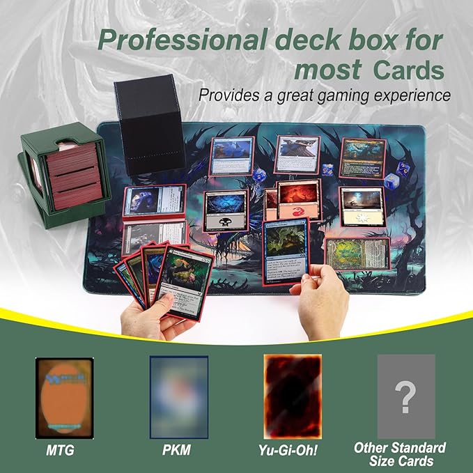 MTG Deck Box, Double Display Window MTG, Commander Deck Box Fits 120+ Single Sleeved Cards, PU Leather Magnetic Closure Card Box with 2 Dividers&2 Toploaders for TCG, CCG, Green