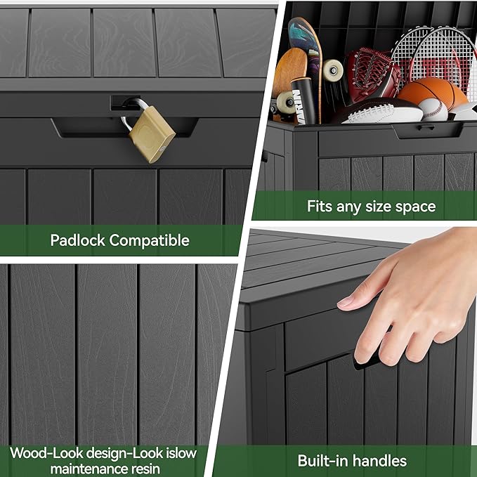 NUNU LAB 32 Gallon Resin Outdoor Storage Box 2 Pack Waterproof Deck Box for Patio Cushions, Garden Tools, Pool Accessories,Backyard Storage Bin,Black