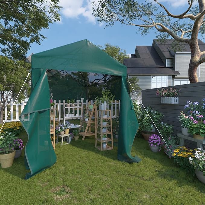 EAGLE PEAK 8x6 Walk in Shade Cloth Cover Greenhouse Instant Pop up Portable Gable Roof Gardening Green House with Mesh Cover, Roll up Doors, Green