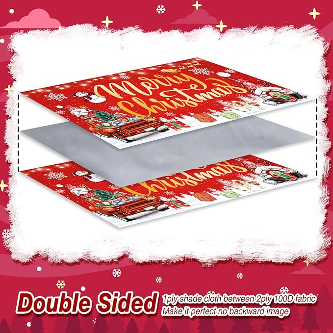 XIFAN Christmas Flag Double Sided 3x5 ft Outdoor, Large Merry Christmas Banner with Red Gnome Buffalo Plaid Truck Xmas Tree Snowman, Winter Holiday Gift Wall Decor Decoration
