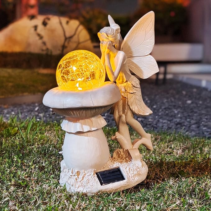 COWOS Solar-Powered Garden Fairy Statue, Handcrafted Resin Statue for Gardens & Special Occasions for Outdoor Patio Lawn Garden Clearance Decor, Memorial Gift, Yard Art, Sympathy Gift
