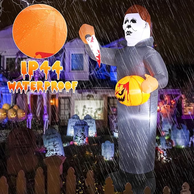 6FT Killer Halloween Inflatable Blow Up with Pumpkin & Prop Blade, Built-in LED Lights, Scary Halloween Inflatables Outdoor Decorations for Yard Lawn Garden Porch Party