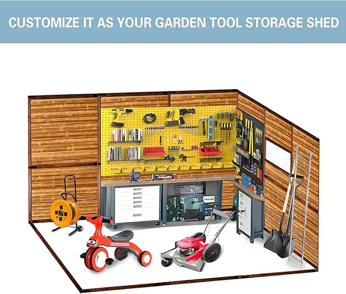 10x8 FT Wood Storage Shed, Outdoor Storage Shed with Lockable Door, Window & Vents, Waterproof Wooden Metal Tool Storage for Garden, Lawn, Backyard, Patio