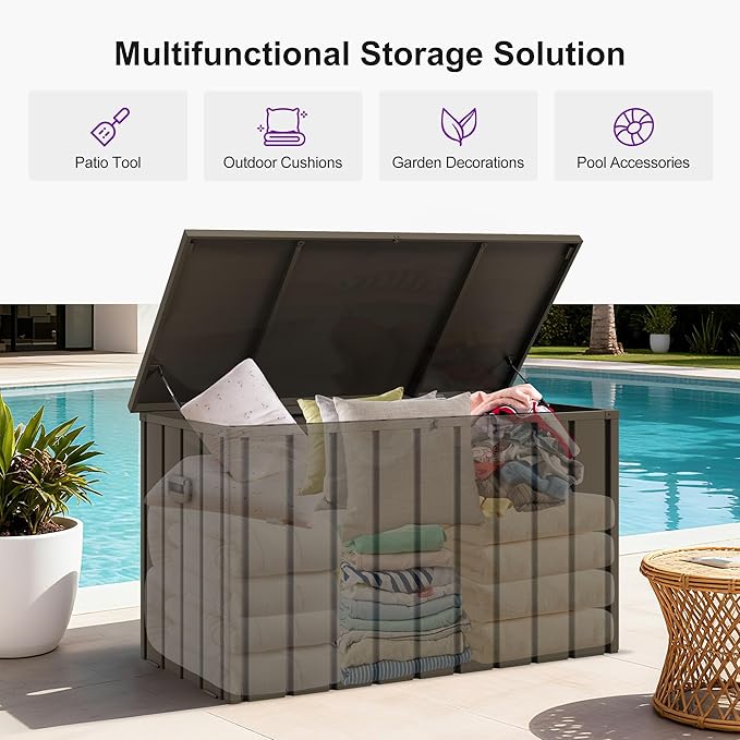 PURPLE LEAF Outdoor Deck Box 160 Gallon Waterproof Lockable Storage Box Container with Lid Deck Organization for Patio Cushions Side Table Pool Accessories Garden Tools, Brown