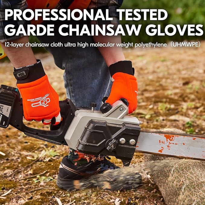 Vgo... Chainsaw Gloves,12-Layer Saw Protection on Left/Both Hand Back,Cow Leather Gloves,Touchscreen