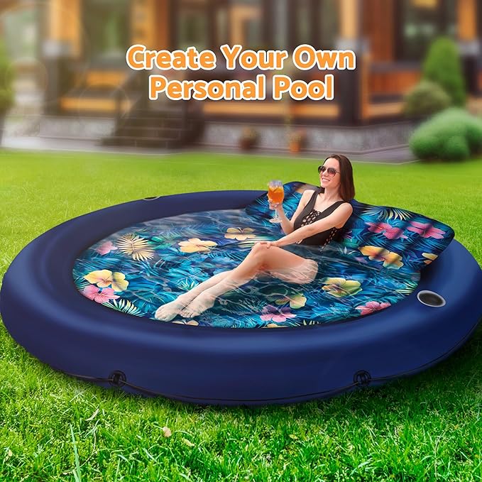 JAMBO Huge Round 76 x 76 Tanning Pool Lounger, Pool Float, Inflatable Sun Tanning Pool Float, Tanning Chair, Pool Floats Adult, Water Lounge Raft Pool Lounger Adults, Tanning Raft Sunchill Tanning Bed