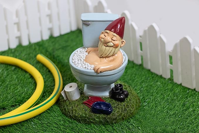 9” Funny Toilet Garden Gnome Statue – Hilarious Yard Decor for Outdoor & Indoor Spaces – All-Weather Resin Lawn Ornament – Unique Housewarming Gift & Gag Decoration