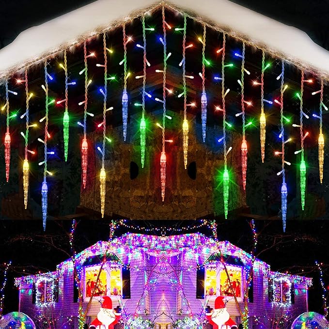 Christmas Icicle Lights, 29.5ft 360 LED Connectable Icicle String Lights with 60 Drops, Window Curtain Icicle Lights with 8 Modes, Icicle Fairy Twinkle Lights for Christmas Decorations (Multicolor)