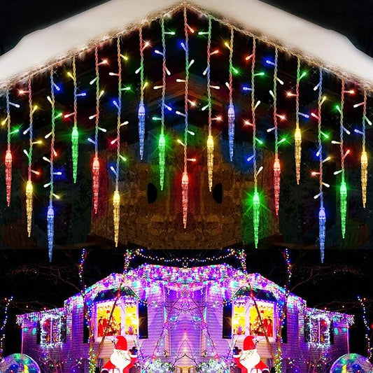 Christmas Icicle Lights, 29.5ft 360 LED Connectable Icicle String Lights with 60 Drops, Window Curtain Icicle Lights with 8 Modes, Icicle Fairy Twinkle Lights for Christmas Decorations (Multicolor)
