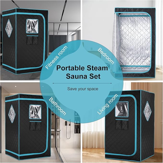 Portable Steam Sauna Box for Home Spa, Steam Saunas for Home, Full Body Sauna Tent for Relaxation, 1500W & 4L Sauna Steamer Machine, Remote Control, Foldable Chair (Black)