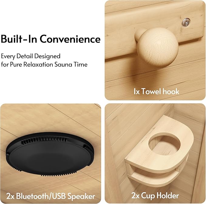 Infrared Sauna at Home 1 Person Mini with 7 Color Therapy, Low EMF 1240W Fast Heating Canadian Hemlock Wood Sauna, Indoor Dry Sauna with Bluetooth Speakers for Home, Gym (2.3Lx2.9Wx5.2H Ft)