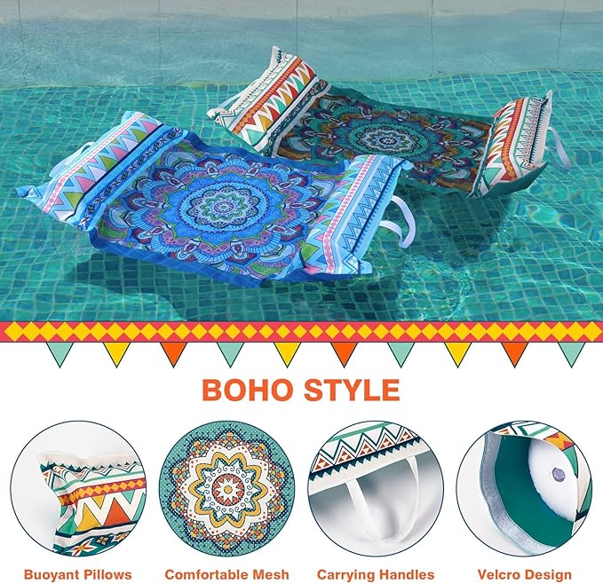 WERNNSAI Inflatable Pool Floats for Adults - 2 Pack Water Hammock Fabric Mesh Pool Rafts Portable Multi-Purpose Floating Swimming Hammock Water Lounge Chair Drifter for Summer Beach Party