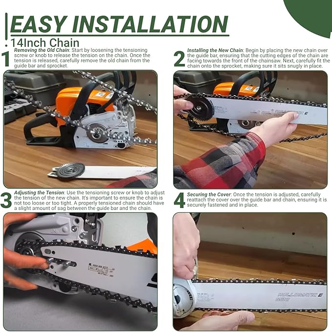 4Pcs 14 Inch Chainsaw Chain 3/8" LP Pitch .043" Gauge 52 Drive Links Compatible with EGO CS1400/1401, Makita XCU03, Worx WG384, Kobalt KCS 4040-06, Worx WG384, Ryobi - 49162749, R52 and More