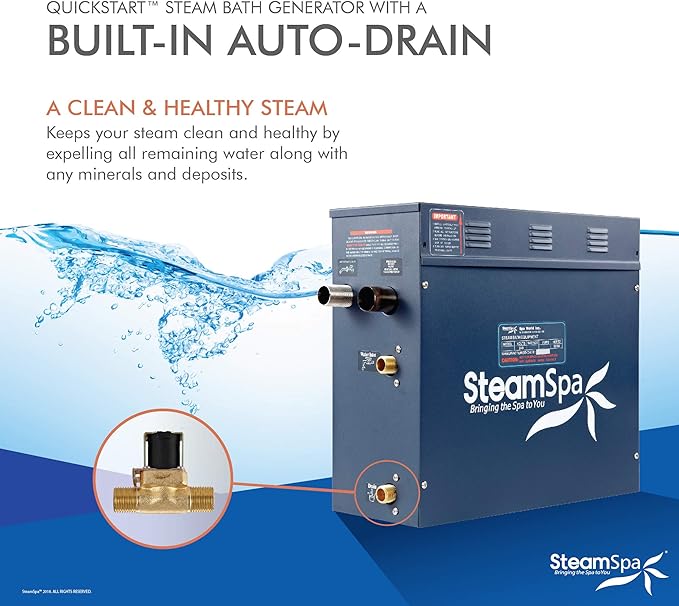 SteamSpa 9kW Steam Sauna Generator Executive Bundle 240V Steam Generator with Touch Pad, Steamheads, Pressure Relief Valve, Built-in Auto Drain, LED Light, Filter and Quick Install Kit EXT900OB-A