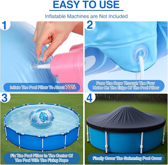 3pcs 4ft Pool Pillows for Above Ground Pools, Cover Balloon Winterizing Inflatable Air Pillow Float with Ropes PVC Ice Equalizer Closing Winter Swimming Ball Accessories