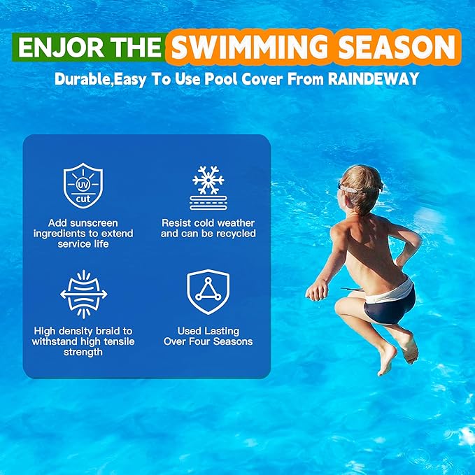 22Ft Pool Covers for(18F)Above Ground Pools, Winter Pool Cover,Heavy Duty Above Ground Pool Cover Includes Winch and Cable,UV Protection, Strength&Durability,Blue/Black(Cover Only)