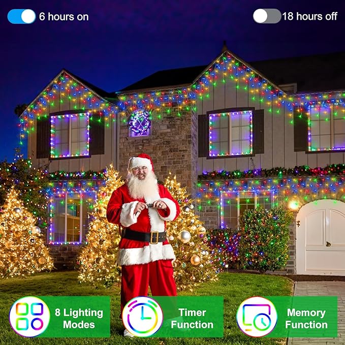 1620 LED Christma Lights with 360 Drops, 164ft Outdoor Hanging lights with 8 Modes & Timer Memory, Outsite Waterproof Curtain String Lights for Front House Fence Tree Holiday Decorations Multicolor