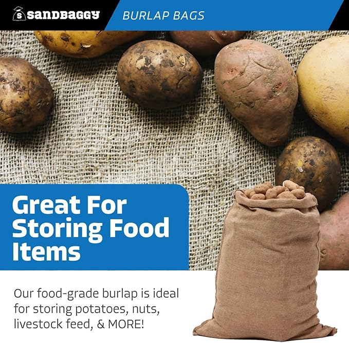 Sandbaggy Burlap Bags for Vegetables & Gardening, 22" X 36"- Burlap Sacks Perfect for Kids - Plant Covers - Holds Up to 50lbs - Food Grade (Pack of 10)