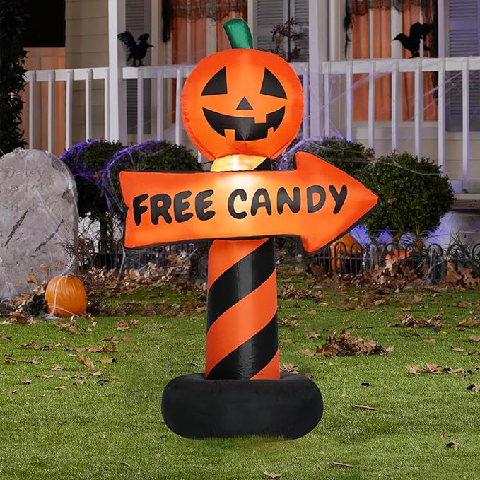 Halloween Inflatable Decoration Sign 4 FT Halloween Inflatables Outdoor Blow up Outdoor Halloween Inflatables Decorations with LED Light Built-in for Holiday Party Yard Decor