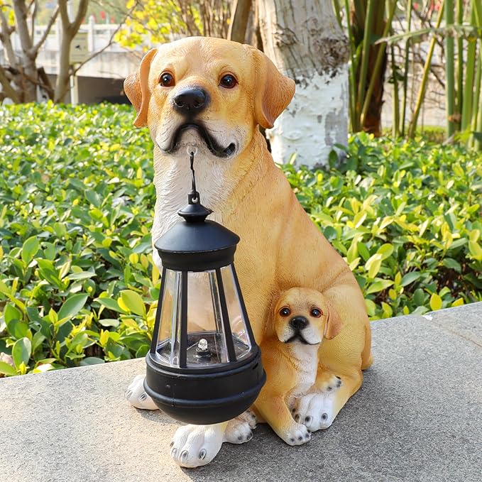 Garden Dog Statues Outdoor Decor, Solar Lights Outdoor Labrador Figurine Solar Dog Ornaments for Patio, Lawn, Yard Art Decoration, Housewarming Garden Gift