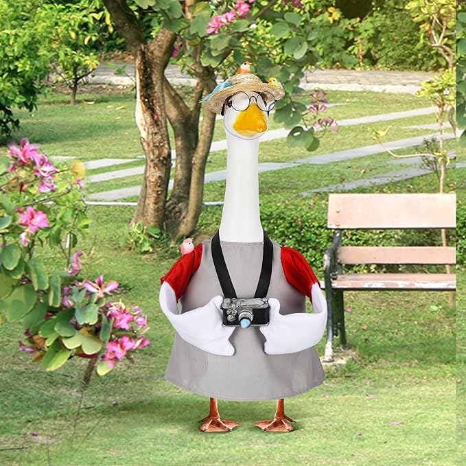 Geyoga Goose Outfit for 23 Inch Cement Plastic Porch Bird Watching Theme Goose Clothe Gift for Bird Lovers Outdoor Yard Lawn Garden Costume