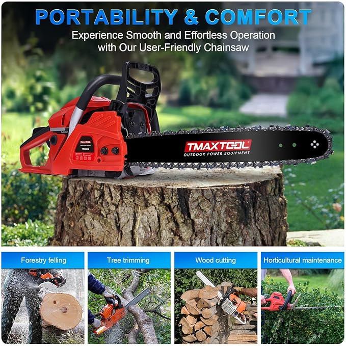 62cc Gas Chainsaw, 3.5-HP, 20 Inch Gas Powered Chainsaw, 2-Stroke Chainsaws with Automatic Oiler, Gasoline Chain Saw for Cutting Wood Outdoor Garden Farm Home, Red
