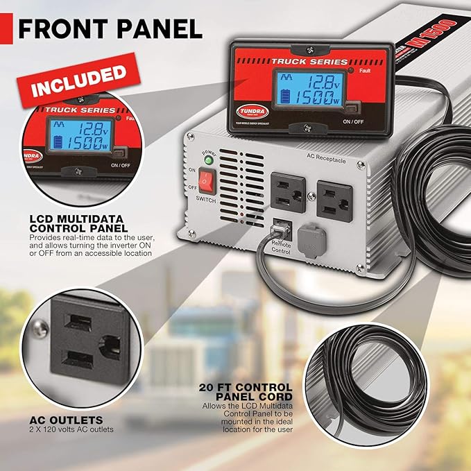 Tundra M Series - Truck Power Inverter - Modified Sine Wave 1500W / 12 Volts DC to 120 Volts AC - M1500