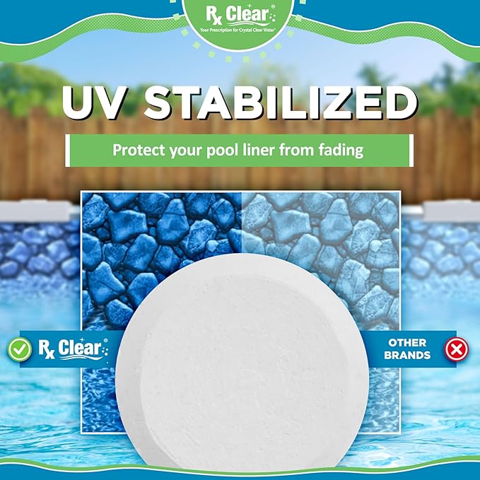 Rx Clear 1" Inch Chlorine Tabs | 50 Pounds | Use Tablets as Bactericide, Algaecide, & Disinfectant in Swimming Pools | Stabilized, Long Lasting, Slow Dissolving, & UV Protected