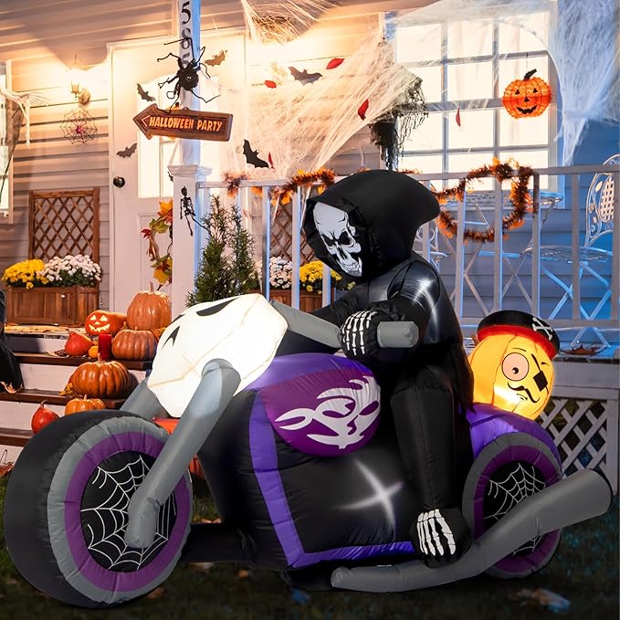 Sizonjoy Halloween Inflatables Black Rider with Pumpkin, 6 FT Halloween Decorations with Built-in LEDs, Halloween Blow Up Yard Decorations for Indoor Outdoor Party Garden