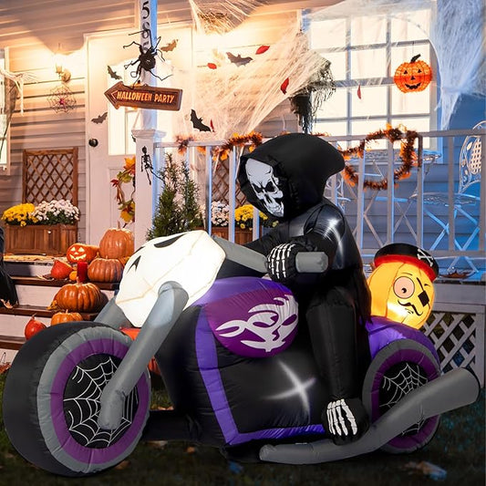 Sizonjoy Halloween Inflatables Black Rider with Pumpkin, 6 FT Halloween Decorations with Built-in LEDs, Halloween Blow Up Yard Decorations for Indoor Outdoor Party Garden