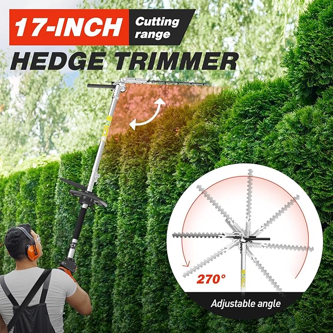 52cc 6-in-1 Gas Powered Weed Eater with Hedge Trimmer & Pole Saw - Multi-Attachment Brush Cutter,2-Stroke Lightweight Trimming Machine for Yard Maintenance