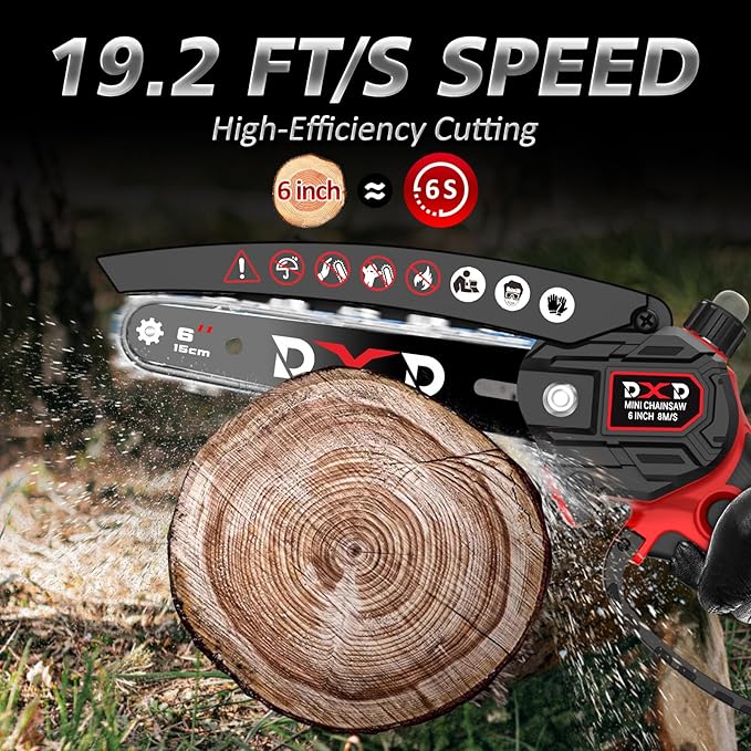 Handheld Mini Cordless Electric Chainsaw with Battery&Gas Powered Option,6-Inch chainsaw&Pruning Attachment Bar Oil Jug, Safety Gloves, Chainsaw Chain & Caseightweiaht for Tree Trimming. Wood Cutting